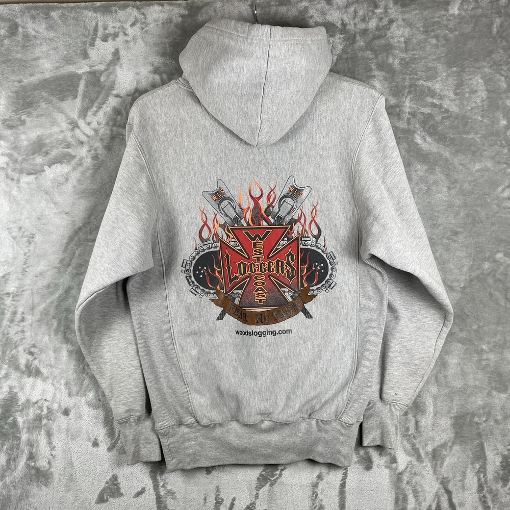 West Coast Loggers Choppers Hoodie Sweatshirt Mens Small Gray Look-Alike Y2K